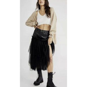 NEW Free People Ragdoll Tutu Skirt - Black Vegan Leather Tulle Size 4 Z504-14